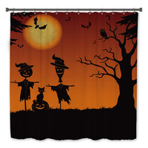 Halloween Landscape Scarecrows And Pumpkin Bath Decor 68212298