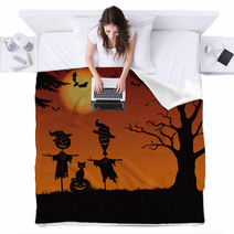 Halloween Landscape Scarecrows And Pumpkin Blankets 68212298
