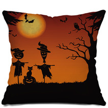 Halloween Landscape Scarecrows And Pumpkin Pillows 68212298