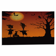 Halloween Landscape Scarecrows And Pumpkin Rugs 68212298