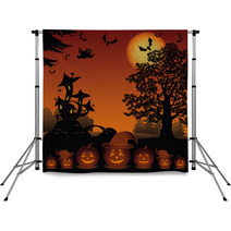 Halloween Landscape With Pumpkins Jack o lantern Backdrops 68238929