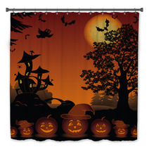 Halloween Landscape With Pumpkins Jack o lantern Bath Decor 68238929