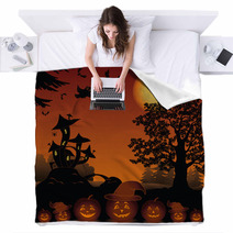 Halloween Landscape With Pumpkins Jack o lantern Blankets 68238929