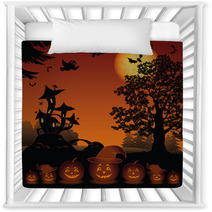 Halloween Landscape With Pumpkins Jack o lantern Nursery Decor 68238929