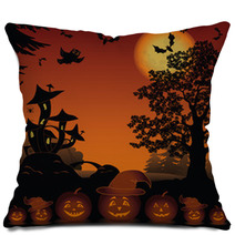 Halloween Landscape With Pumpkins Jack o lantern Pillows 68238929
