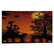 Halloween Landscape With Pumpkins Jack o lantern Rugs 68238929