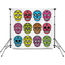 Halloween Mexican Sugar Skull Dia De Los Muertos Icons Set Backdrops 92588813