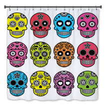 Halloween Mexican Sugar Skull Dia De Los Muertos Icons Set Bath Decor 92588813