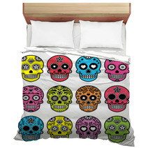 Halloween Mexican Sugar Skull Dia De Los Muertos Icons Set Bedding 92588813