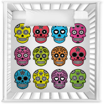 Halloween Mexican Sugar Skull Dia De Los Muertos Icons Set Nursery Decor 92588813