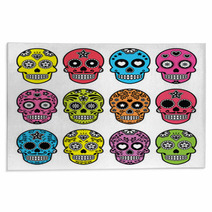 Halloween Mexican Sugar Skull Dia De Los Muertos Icons Set Rugs 92588813
