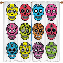 Halloween Mexican Sugar Skull Dia De Los Muertos Icons Set Window Curtains 92588813