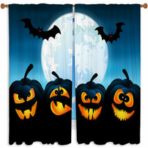 Halloween Night With Pumpkins Window Curtains 56618669