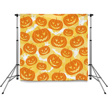 Halloween Seamless Background With Pumpkin, Vector Backdrops 4421646
