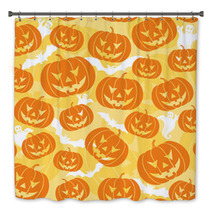 Halloween Seamless Background With Pumpkin, Vector Bath Decor 4421646