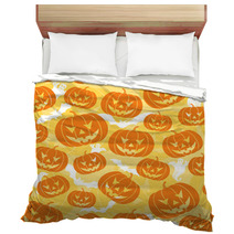 Halloween Seamless Background With Pumpkin, Vector Bedding 4421646