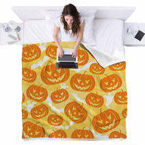 Halloween Seamless Background With Pumpkin, Vector Blankets 4421646