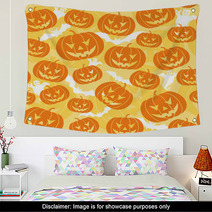 Halloween Seamless Background With Pumpkin, Vector Wall Art 4421646