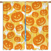 Halloween Seamless Background With Pumpkin, Vector Window Curtains 4421646