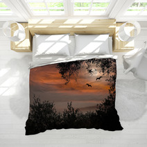Halloween Sunset With Bats And Full Moon Bedding 87494362