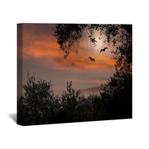 Halloween Sunset With Bats And Full Moon Wall Art 87494362