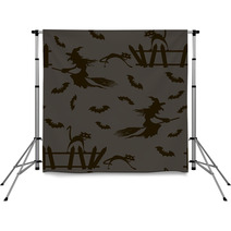 Halloween Witch On A Broomstick Bats Cats Seamless Pattern Backdrops 68362610