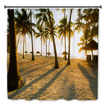 Hammock, Huts And Palm Trees In Tropical Paradise Bath Decor 61437216