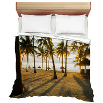Hammock, Huts And Palm Trees In Tropical Paradise Bedding 61437216