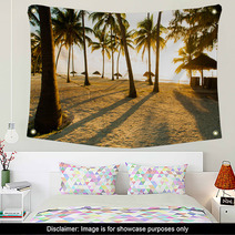 Hammock, Huts And Palm Trees In Tropical Paradise Wall Art 61437216