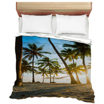 Hammock, Huts And Palmt Rees In Tropical Paradise Bedding 61437218