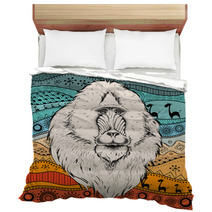 Hand Draw Mandrill Portra On African Hand Draw Ethno Pattern Tribal Background Beautiful Black Woman Profile View Vector Illustration Bedding 196090488