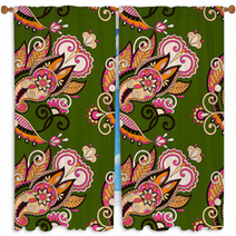 Hand Drawing Ornate Seamless Flower Paisley Design Background, U Window Curtains 68437456
