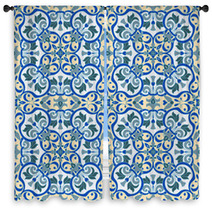 Hand Drawing Tile Color Seamless Parttern Italian Majolica Style Window Curtains 87656387