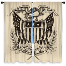 Hand Drawn American Eagle Linework Window Curtains 61291625