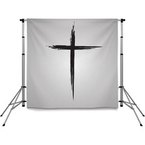 Hand Drawn Black Grunge Cross Icon Simple Christian Cross Sign Hand Painted Cross Backdrops 122486963