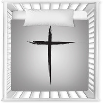 Hand Drawn Black Grunge Cross Icon Simple Christian Cross Sign Hand Painted Cross Nursery Decor 122486963