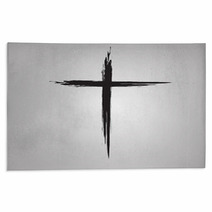 Hand Drawn Black Grunge Cross Icon Simple Christian Cross Sign Hand Painted Cross Rugs 122486963
