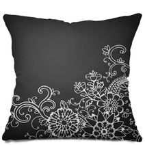 Hand Drawn Doodle Flower Border On Chalkboard Pillows 107603487