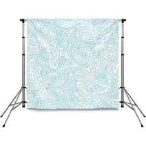 Hand drawn Doodle Waves Floral Pattern Abstract Blue Leaves And Backdrops 71167193