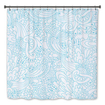 Hand drawn Doodle Waves Floral Pattern Abstract Blue Leaves And Bath Decor 71167193
