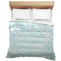 Hand drawn Doodle Waves Floral Pattern Abstract Blue Leaves And Bedding 71167193