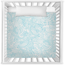 Hand drawn Doodle Waves Floral Pattern Abstract Blue Leaves And Nursery Decor 71167193