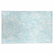 Hand drawn Doodle Waves Floral Pattern Abstract Blue Leaves And Rugs 71167193