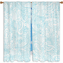 Hand drawn Doodle Waves Floral Pattern Abstract Blue Leaves And Window Curtains 71167193
