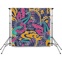 Hand-drawn Doodle Waves Floral Pattern, Abstract Colorful Leaves Backdrops 71788384