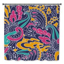 Hand-drawn Doodle Waves Floral Pattern, Abstract Colorful Leaves Bath Decor 71788384