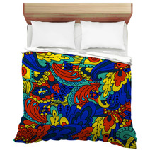 Hand-drawn Doodle Waves Floral Pattern, Abstract Green Leaves An Bedding 71027870