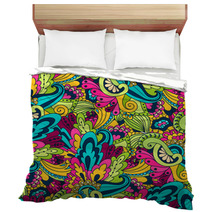Hand-drawn Doodle Waves Floral Pattern, Abstract Green Leaves An Bedding 71027874
