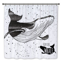 Hand Drawn Grunge Watercolor Whale Vector Illustration Logo Bath Decor 78478770