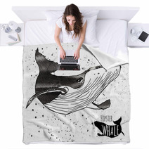 Hand Drawn Grunge Watercolor Whale Vector Illustration Logo Blankets 78478770